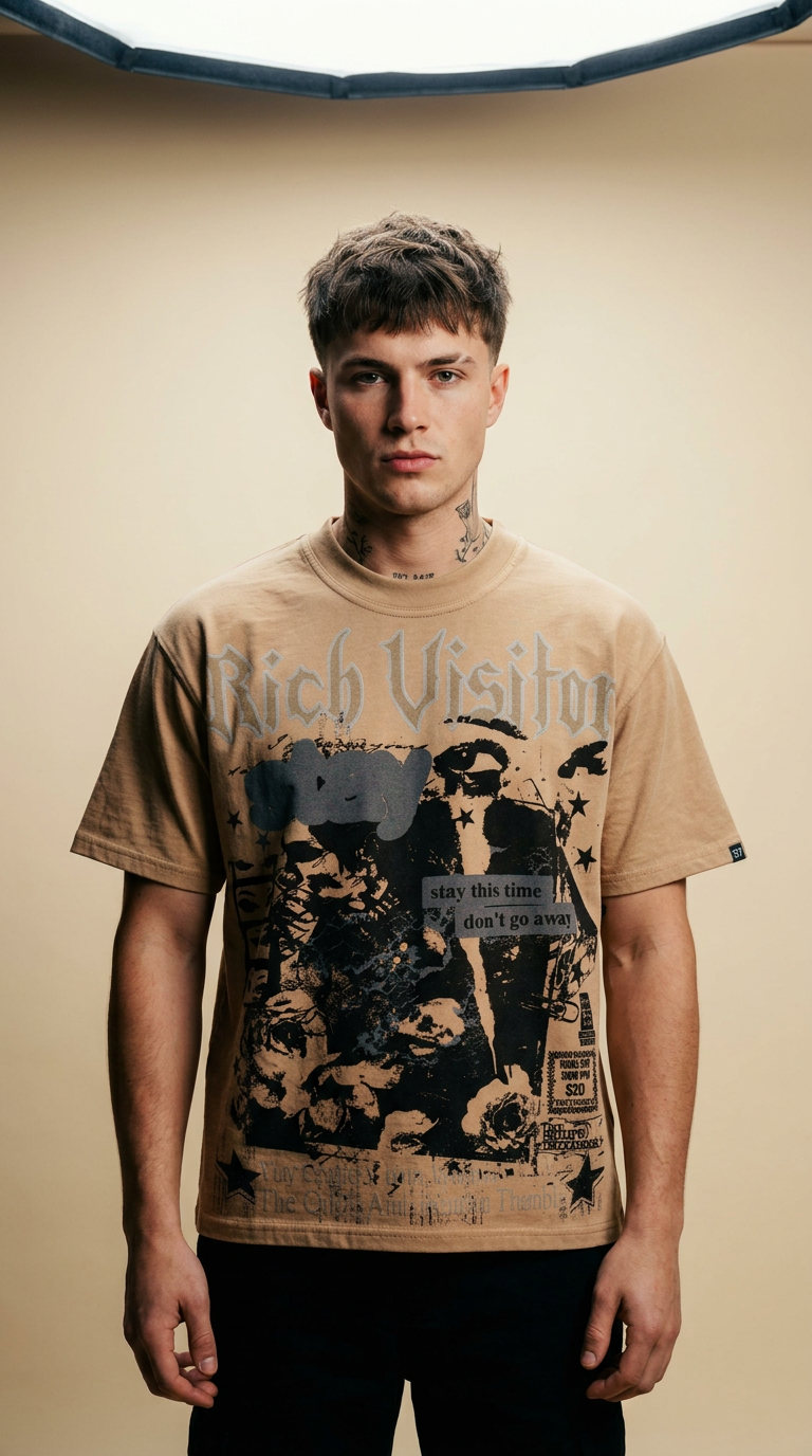 AI product shot of Rich Visitor All Star Tee Tan