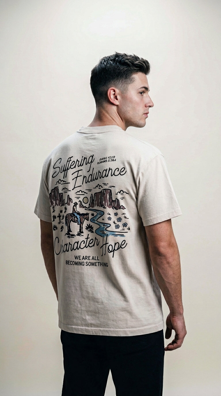 AI product shot of "Onward To Hope" Heavyweight Tee