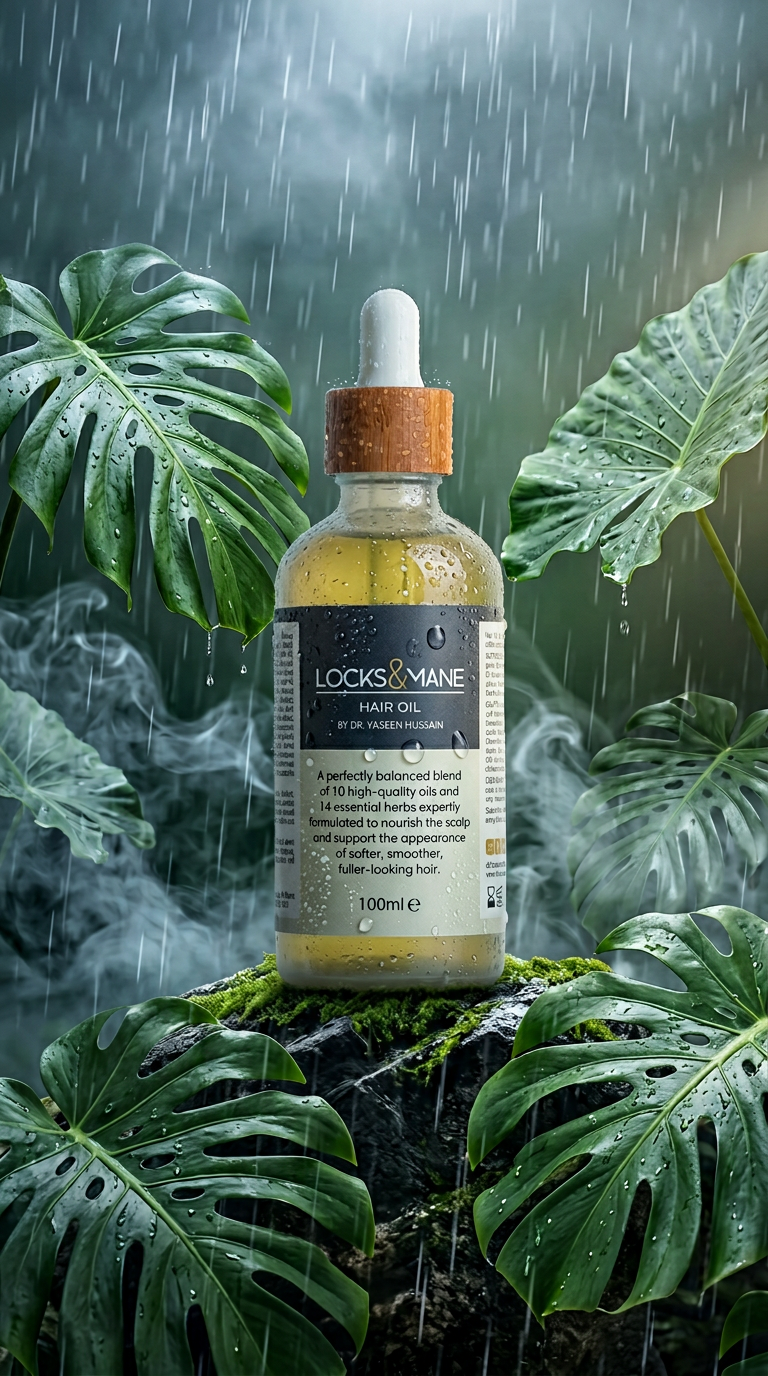 AI product shot of Locks & Mane Hair Oil