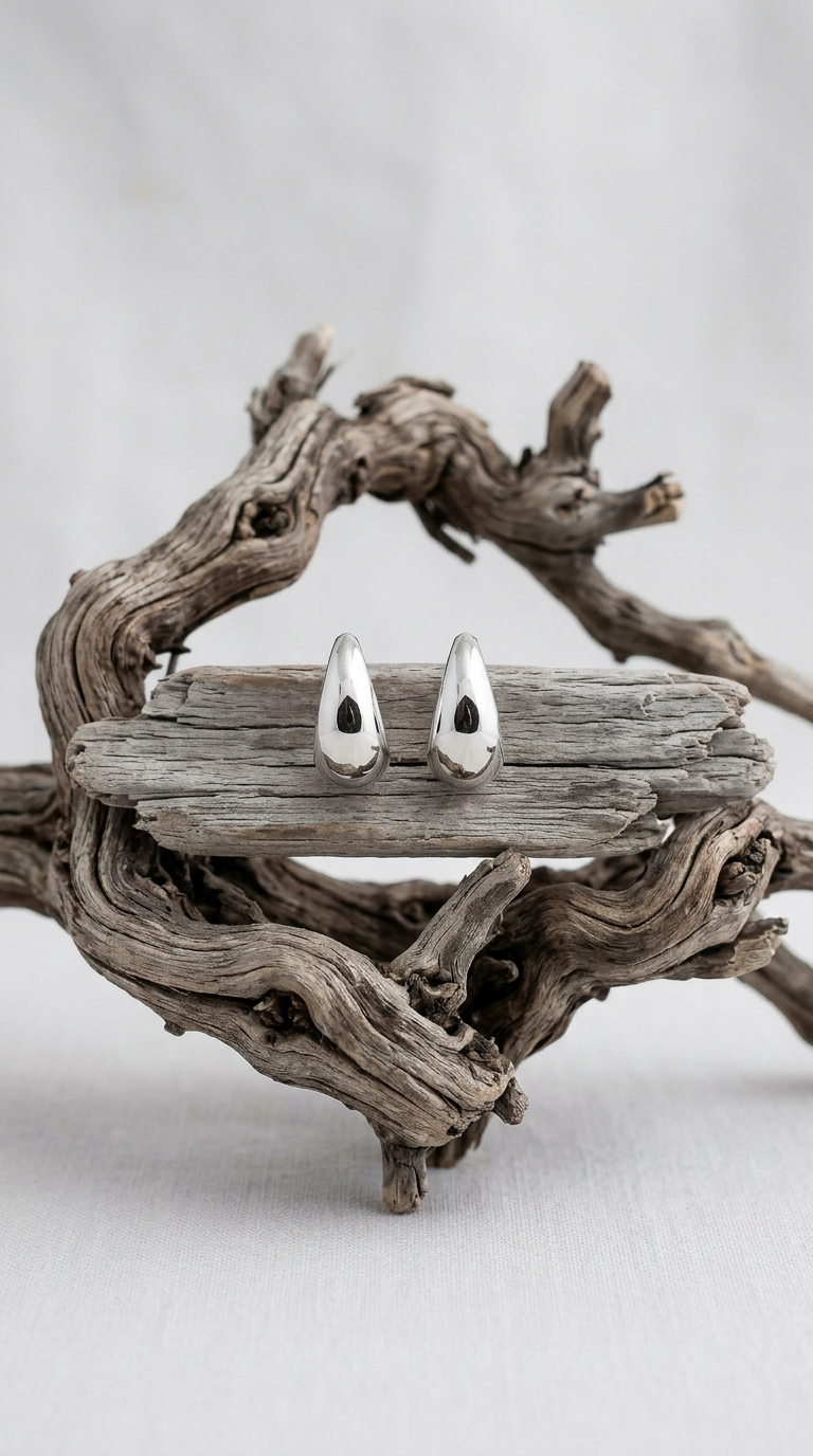 AI product shot of Flow Hoops in White Gold