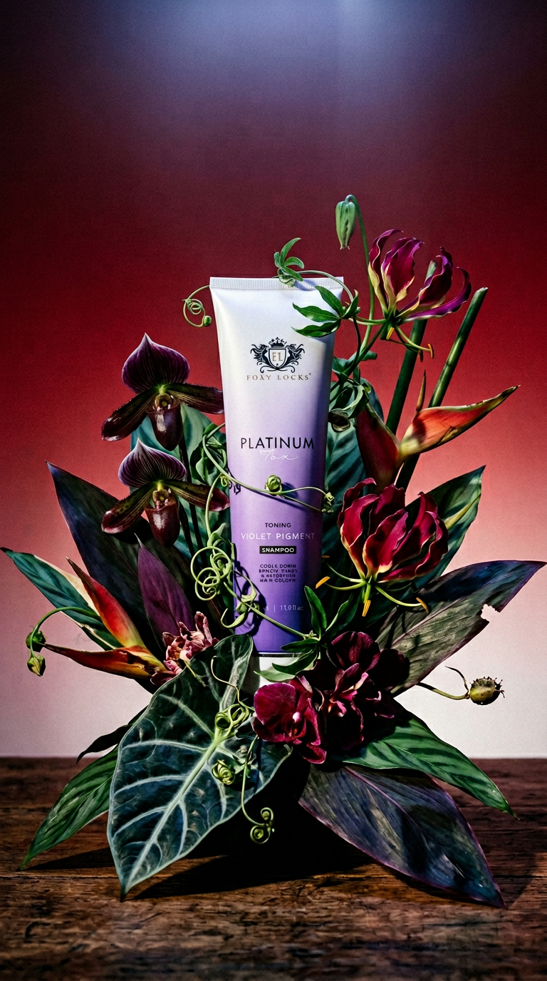 AI product shot of Foxy Locks Platinum Fox Purple Blue Toning Shampoo (350ML)