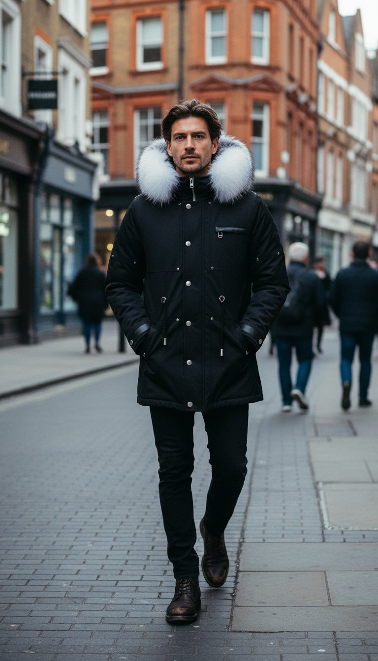 AI product shot of Messa Parka - Silver & White
