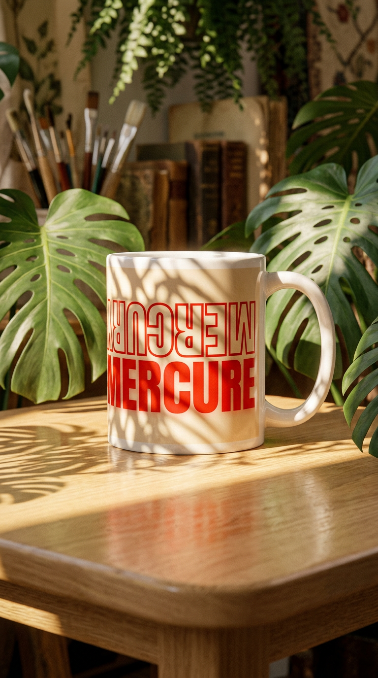 AI product shot of MERCURE RED LOGO MUG