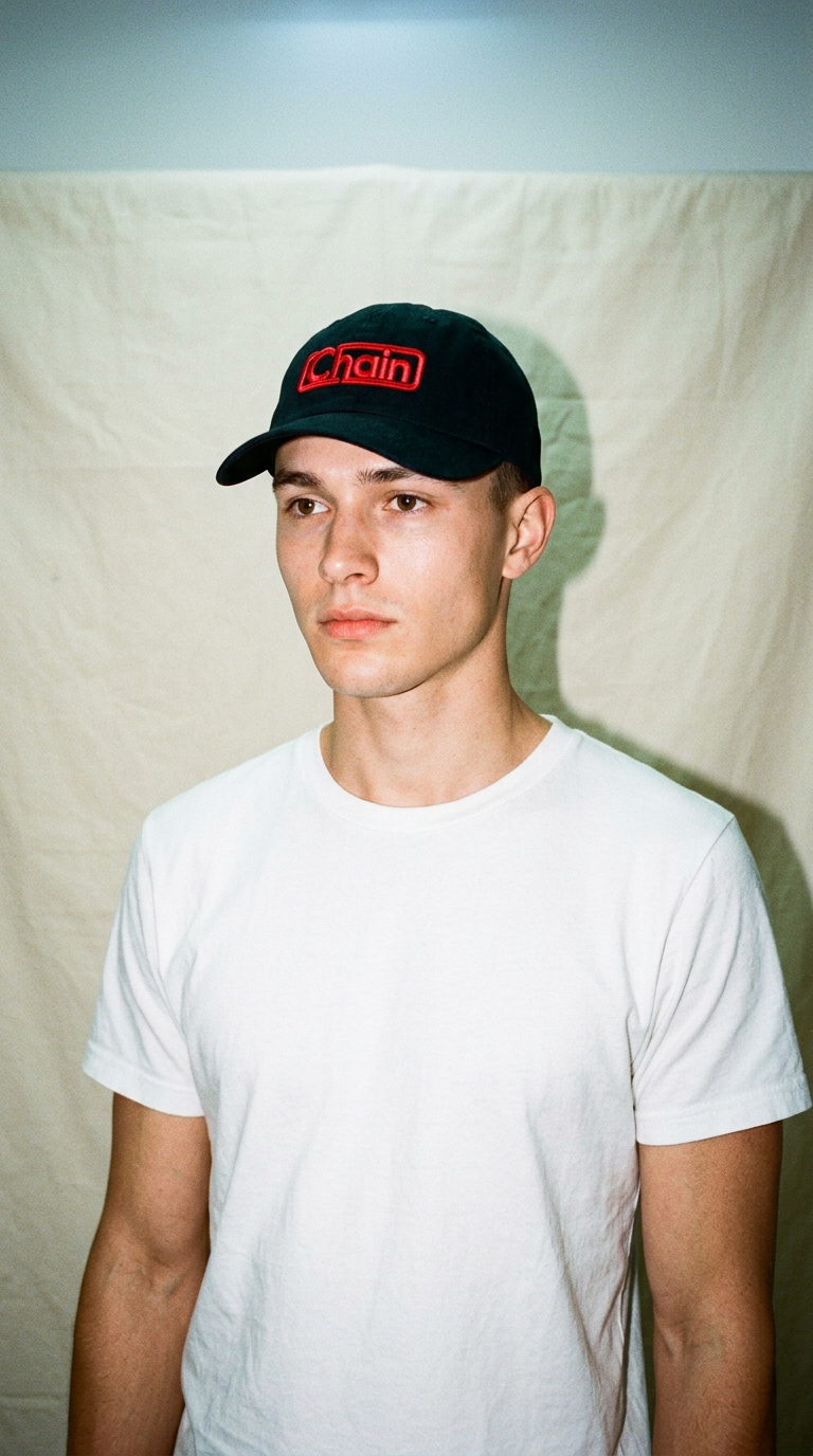 AI product shot of Chain Logo Dad Cap in Black