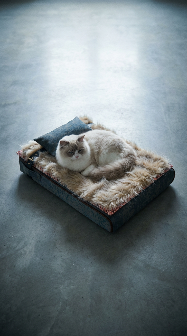 AI product shot of Bed for cat - "Inuit" ocean blue