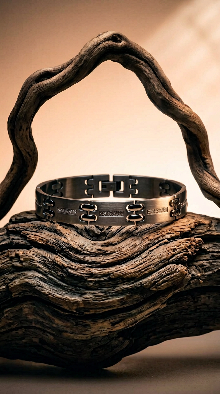 AI product shot of Men’s Stainless Steel Bracelet with Cubic Zirconia