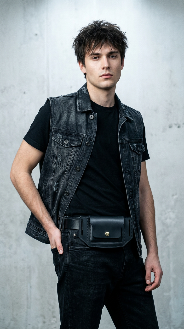 AI product shot of Navy Chromeexcel Leather Belt Wallet
