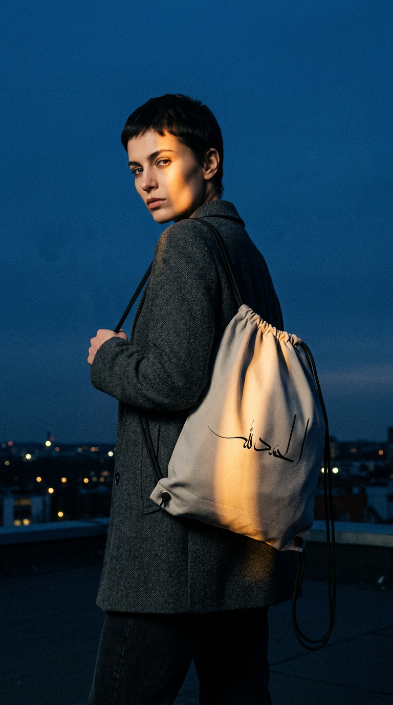 AI product shot of Alhamdulillah-Drawstring Bag