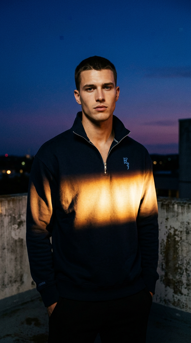 AI product shot of Oversized Quarter Zip Sweatshirt - Navy