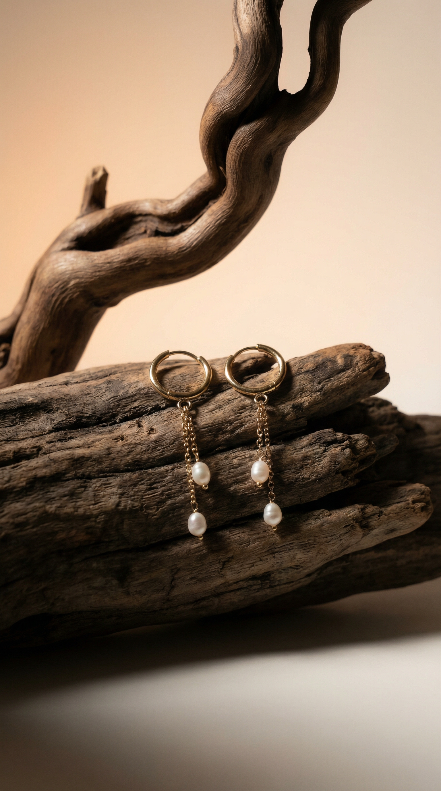 AI product shot of Feine Kettenohrringe aus Edelstahl mit Süßwasserperlen