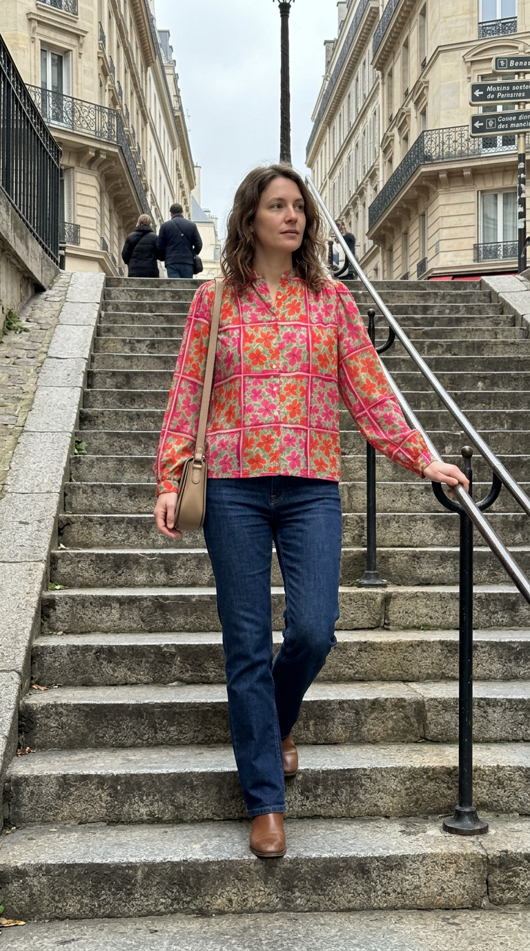 AI product shot of Clara Blouse Botanic Tile