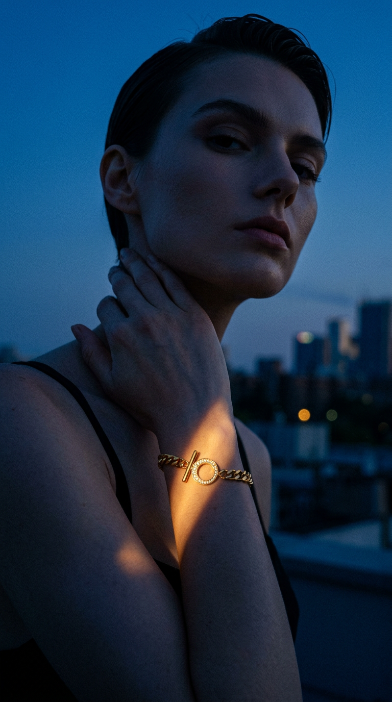 AI product shot of Lily Link Toggle Bracelet 18K Gold-Plated Non-Tarnish