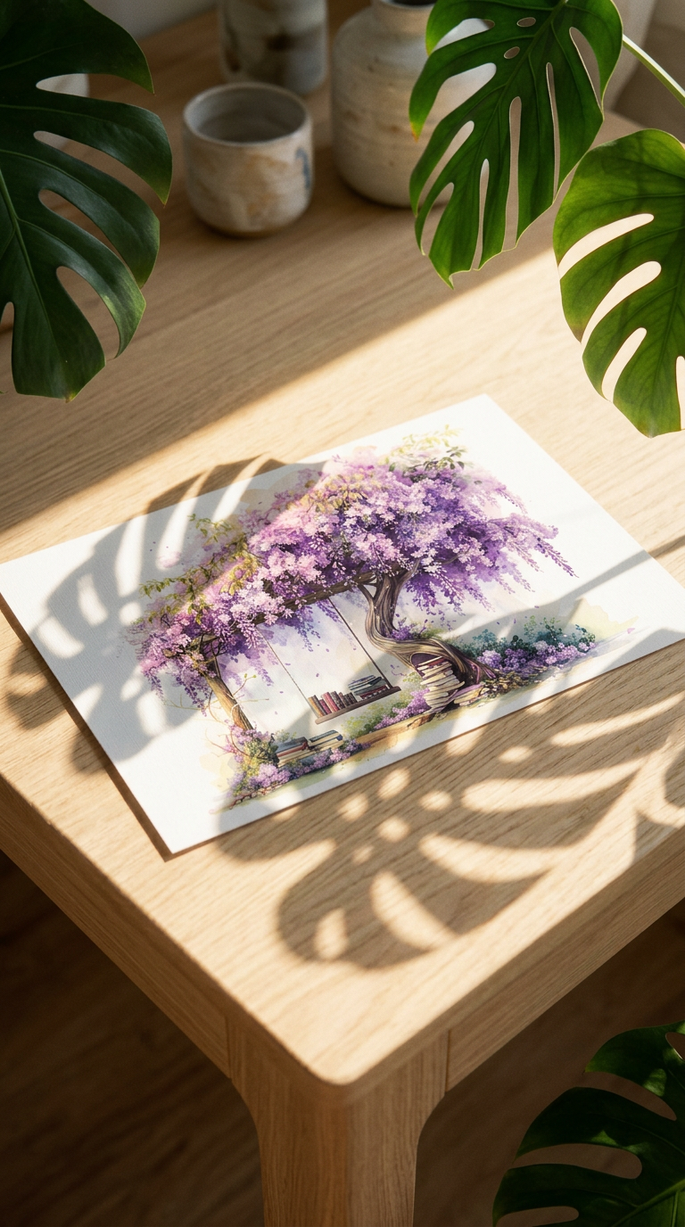 AI product shot of Wisteria Garden - Beautiful Art Print for Gifting & Collecting