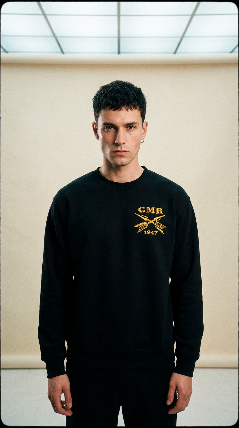 AI product shot of GMR 1947 Heritage Crewneck