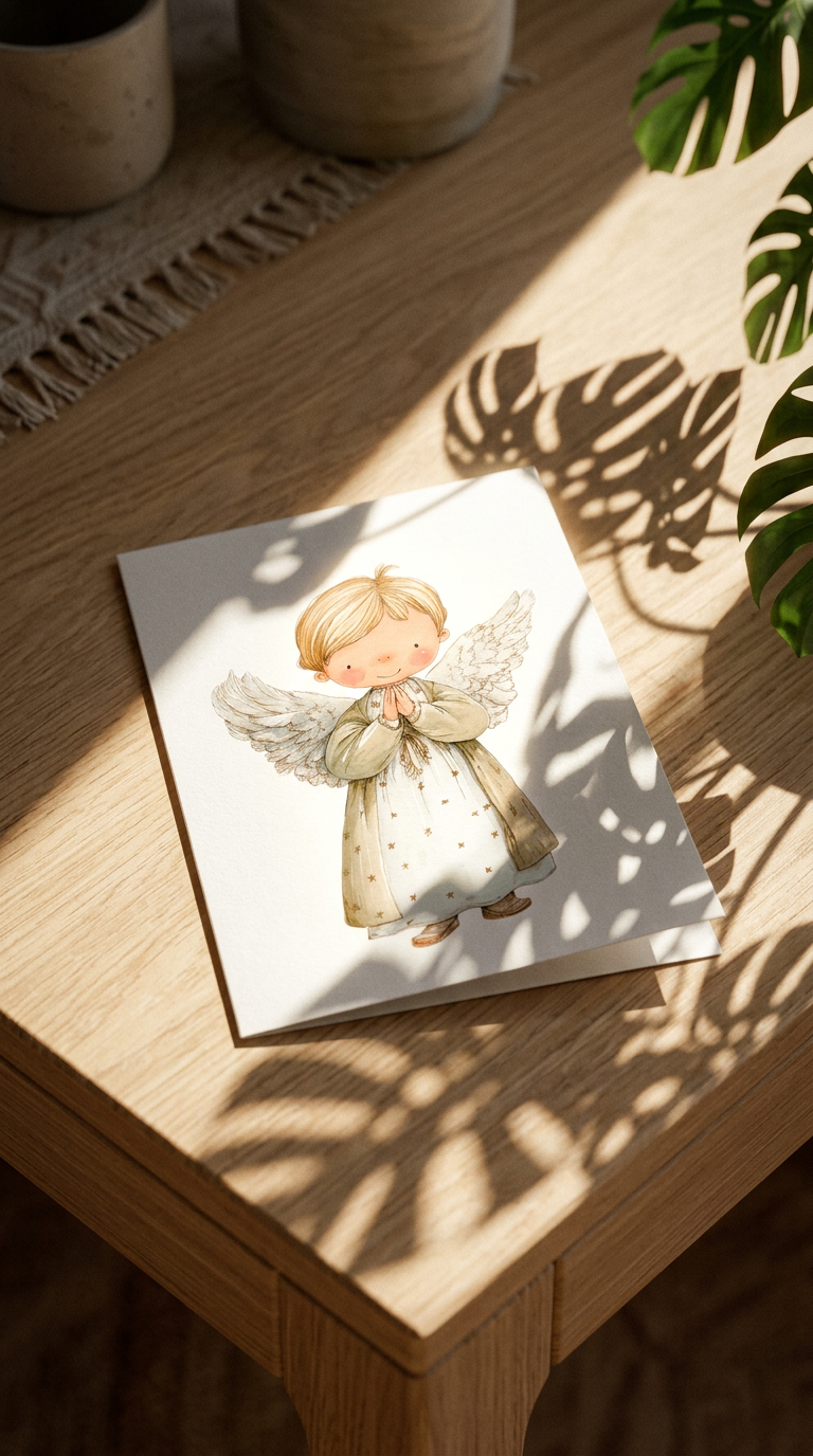 AI product shot of TARJETA FELICITACIÓN ANGELITO ESTRELLAS
