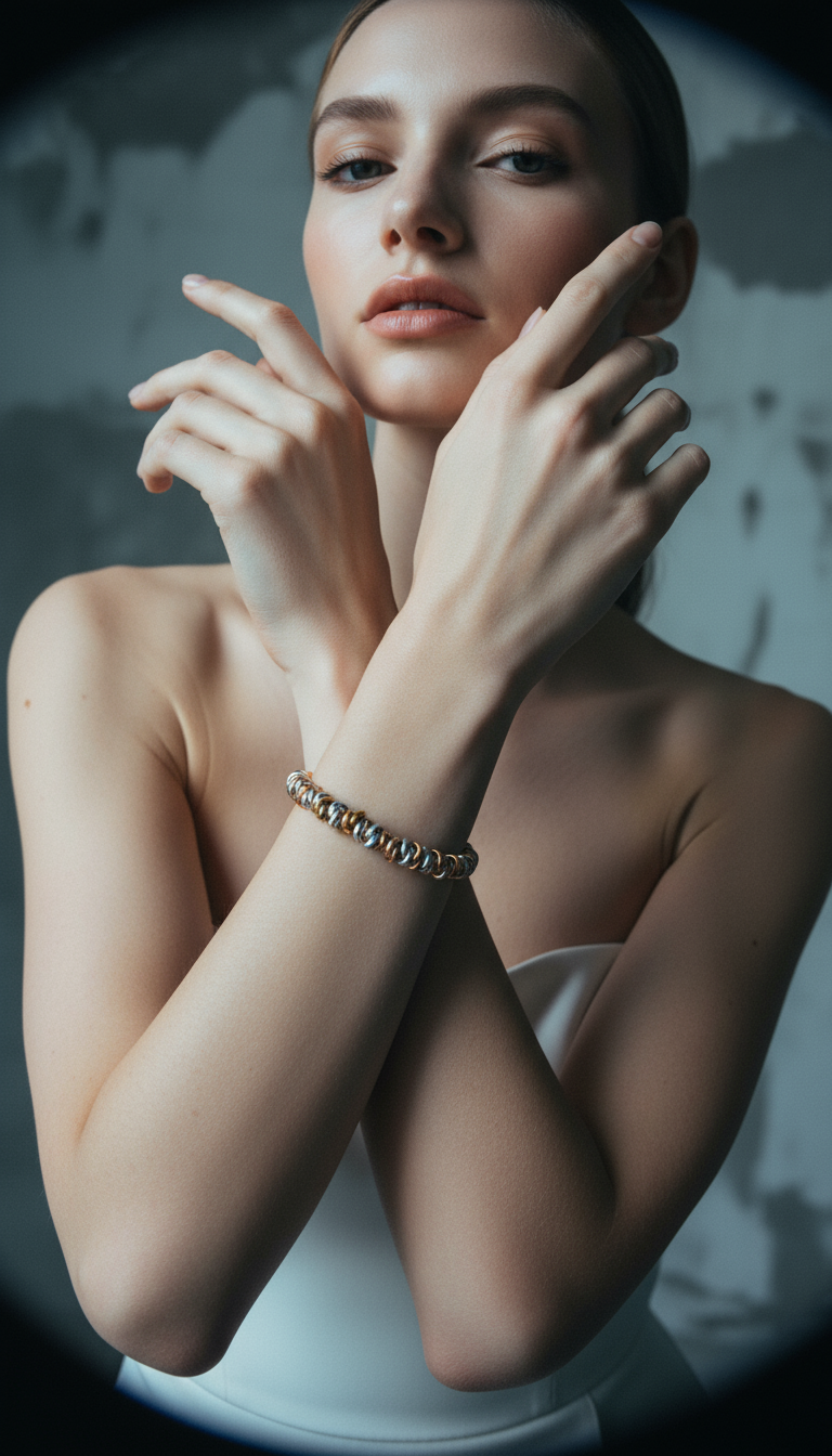 AI product shot of Gold / silver chunky bracelet