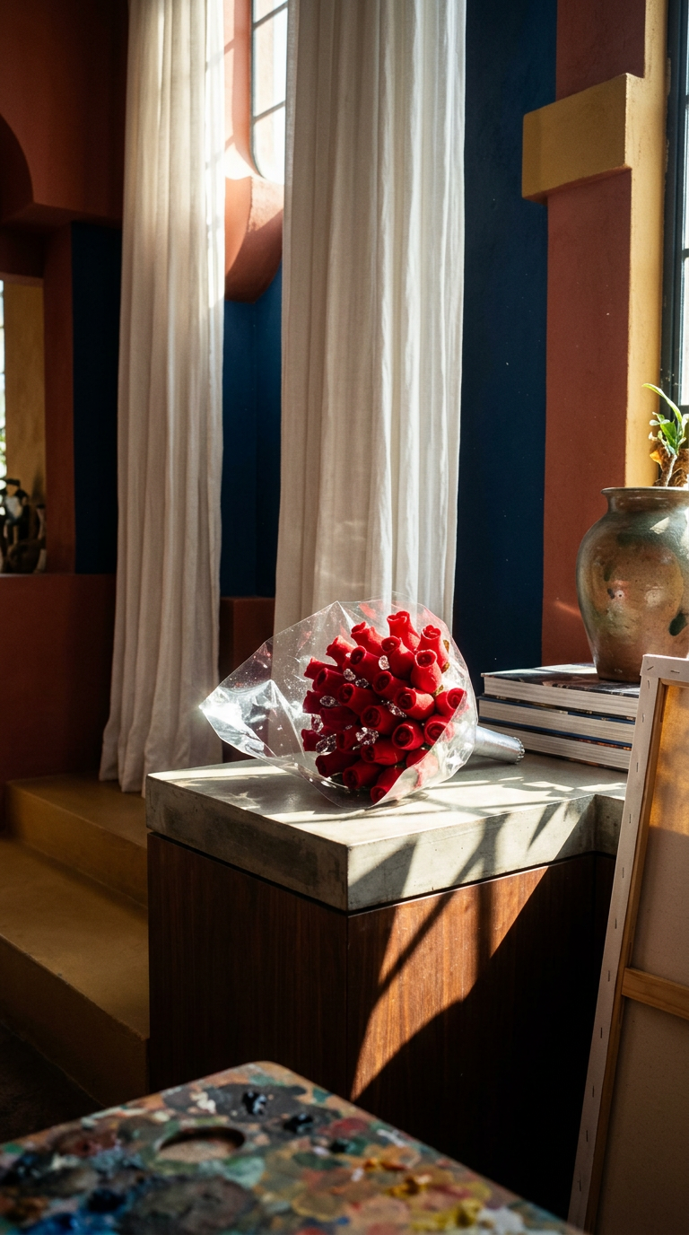 AI product shot of KYTICA DREVENÝCH RUŽÍ "Kara"