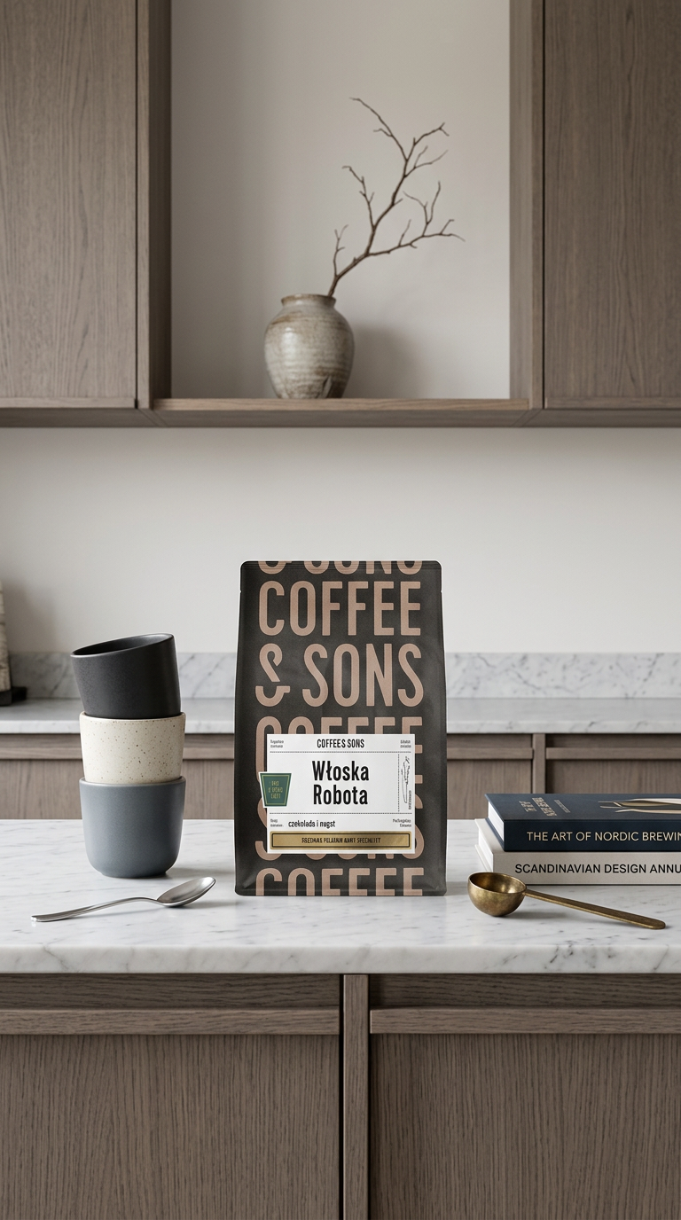 AI product shot of Kawa ziarnista Włoska Robota