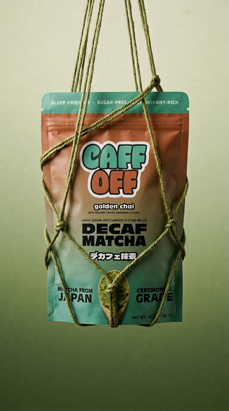 AI product shot of Golden Chai Decaf Matcha