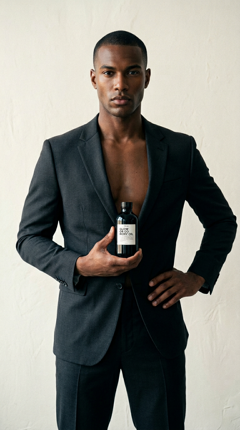 AI product shot of 'GLOW OR GO' BODY OIL