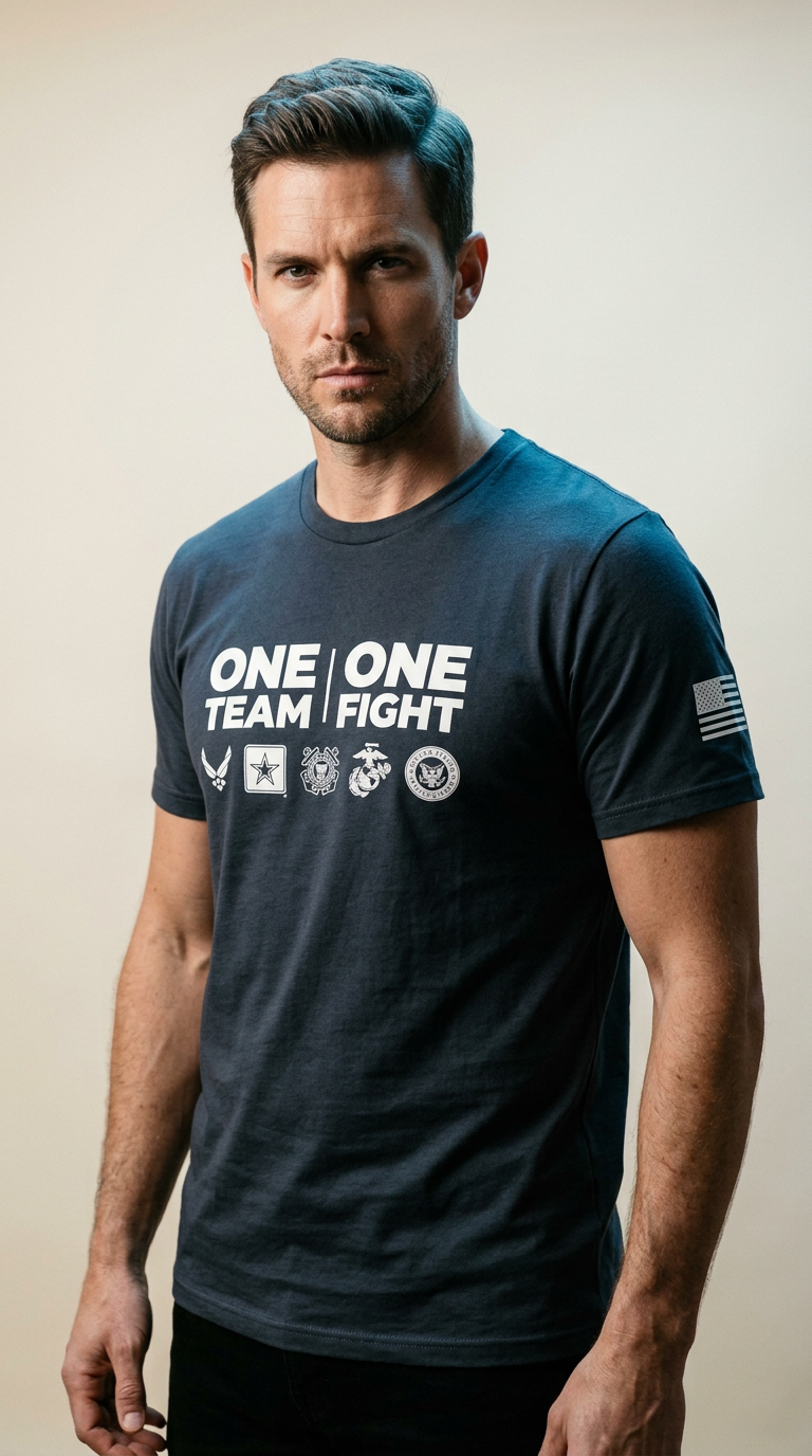 AI product shot of One Team One Fight T shirts