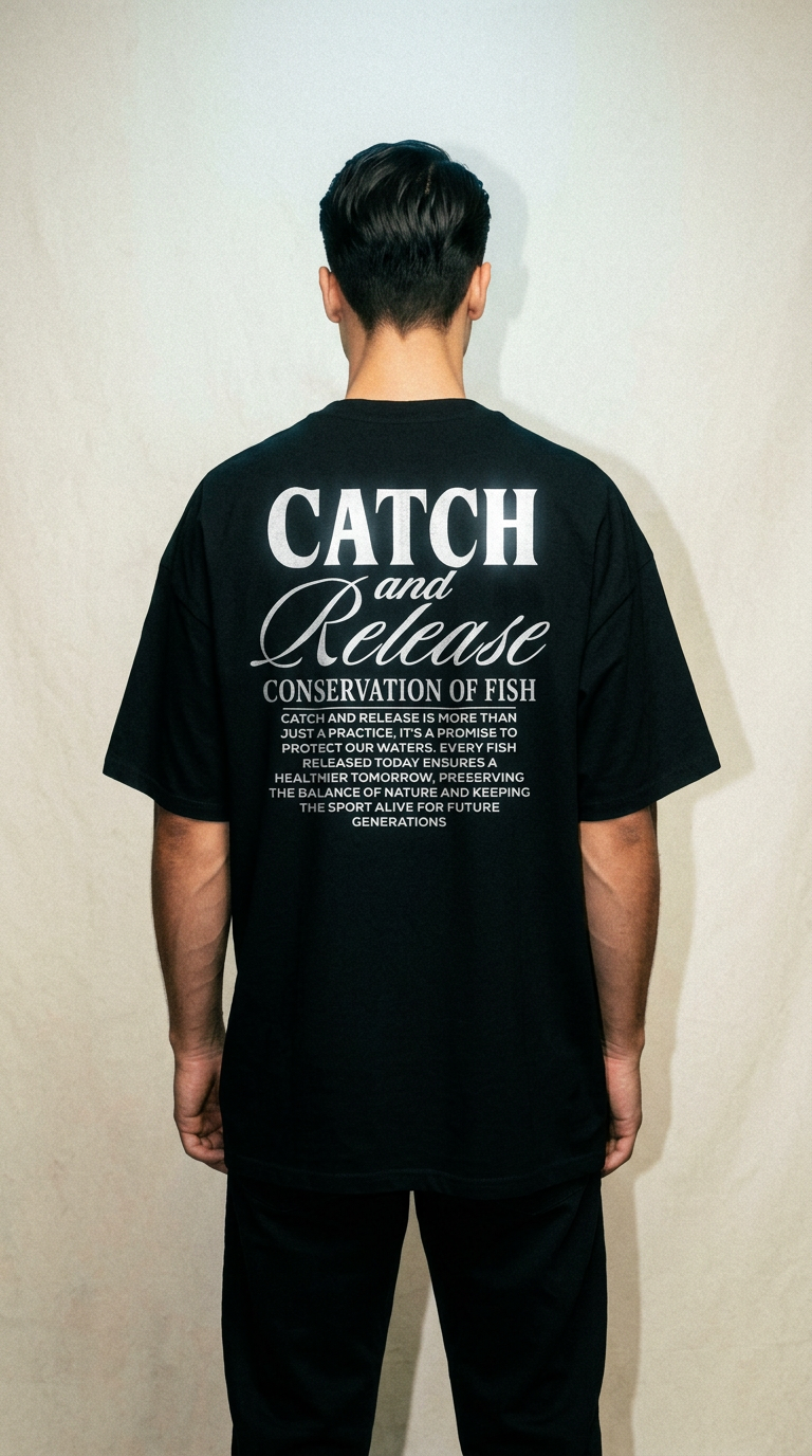 AI product shot of Catch and Release - vintage print tee