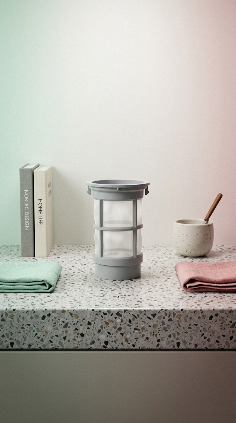 AI product shot of AEG afløbsfilter til opvaskemaskine 120x77mm