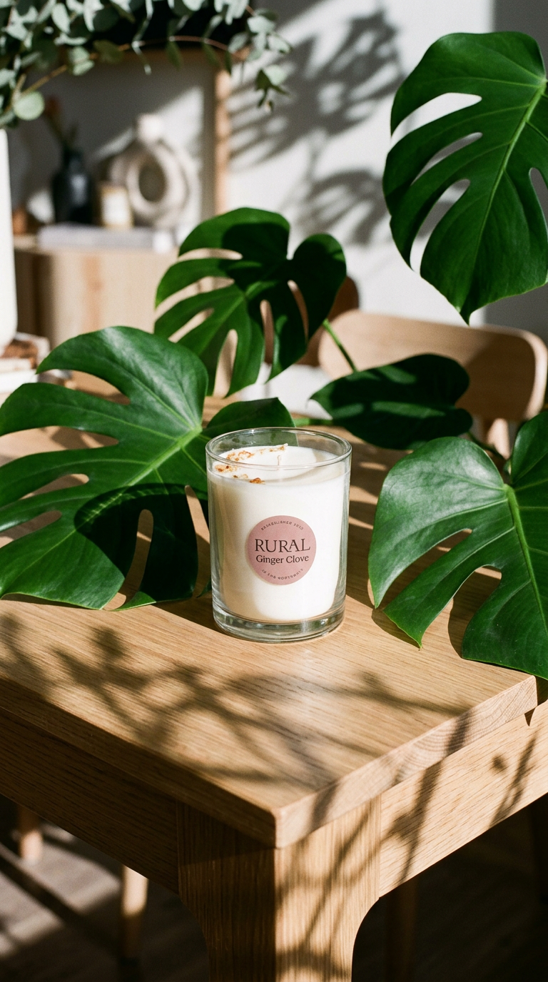 AI product shot of Ginger Clove Classic Glass Candle