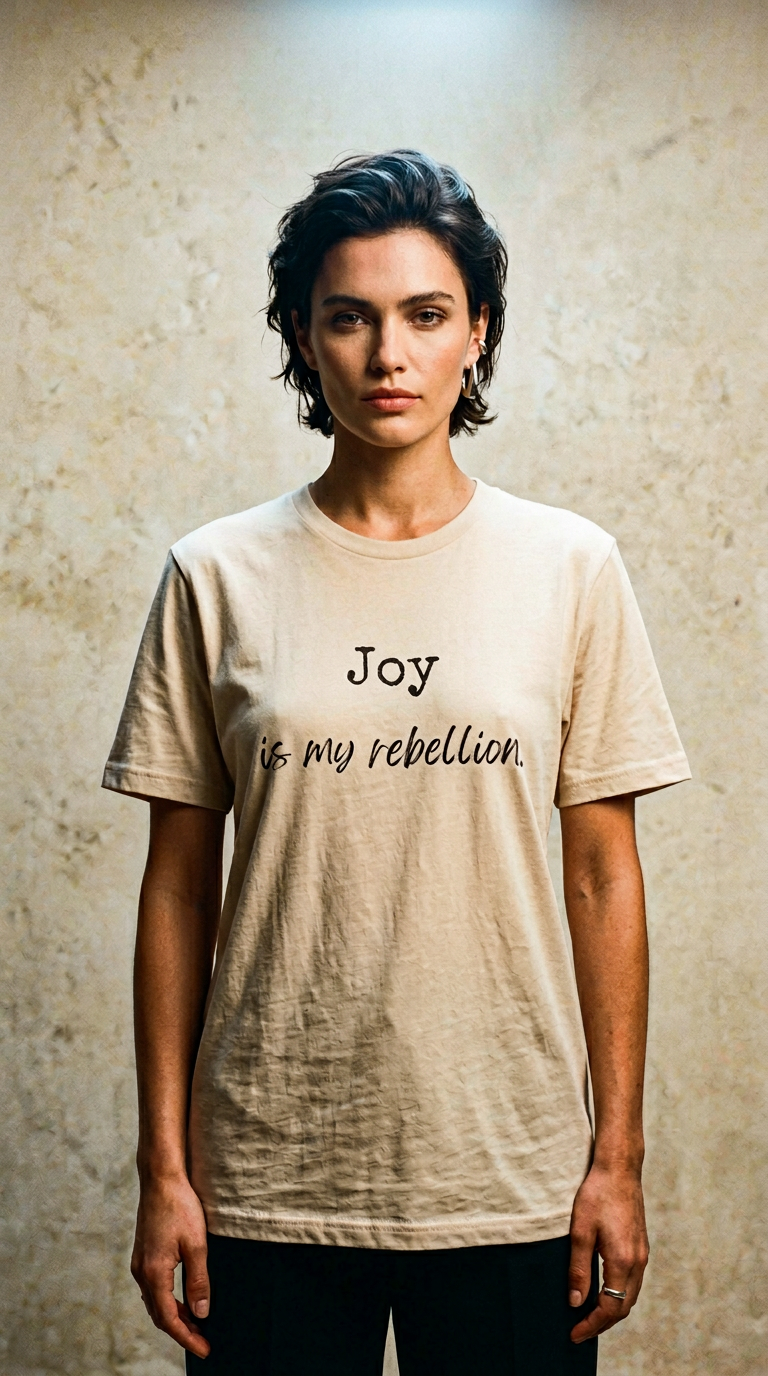 AI product shot of Joy Is My Rebellion T-Shirt