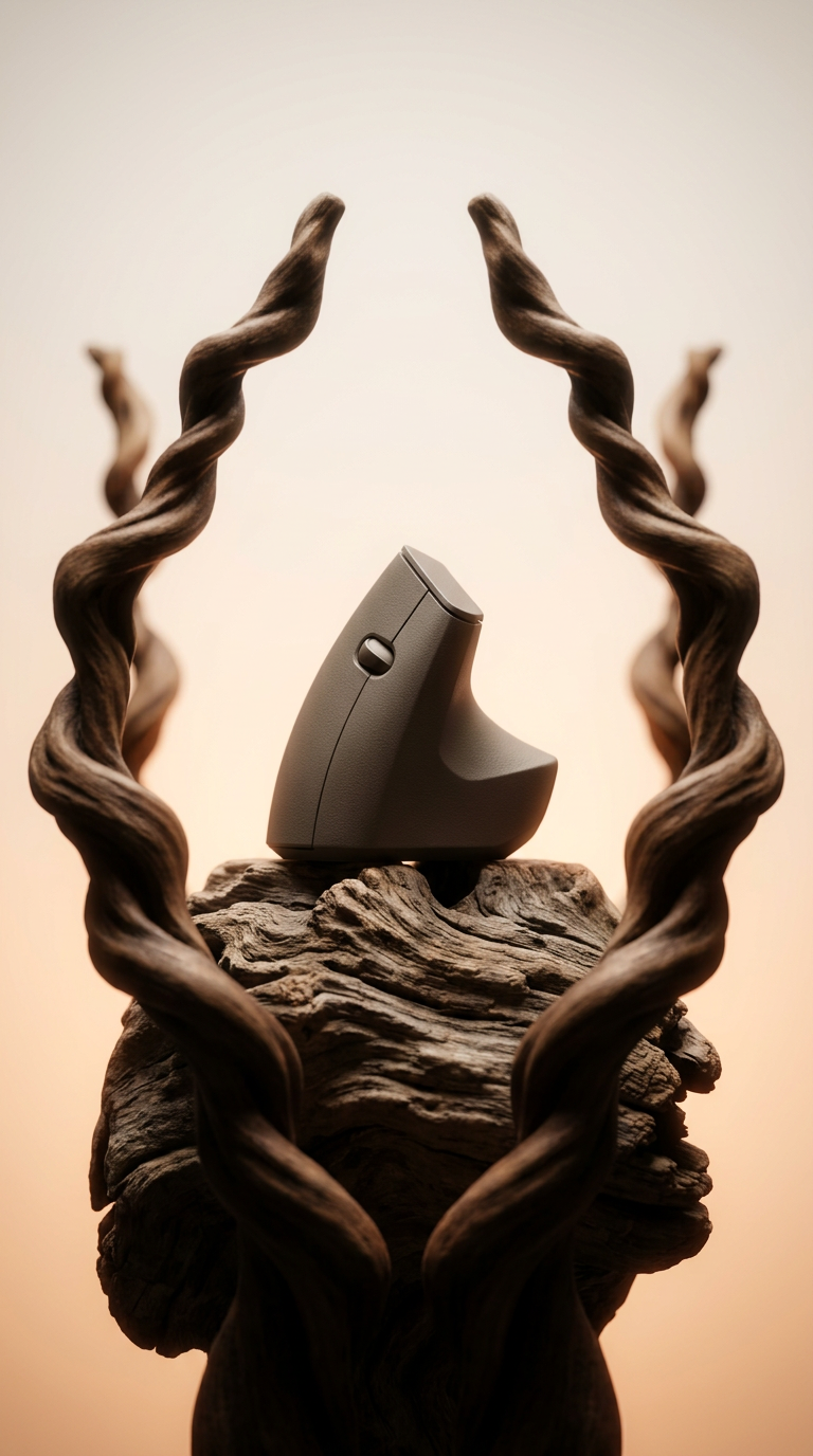 AI product shot of Logitech MX Vertical Ergonomiczna mysz dla wielu urządzeń, bezprzewodowa Bluetooth lub 2,4 GHz z USB Unifying, optyczne śledzenie 4K DPI, 4 przyciski, szybkie ładowanie, PC/Mac/iPad - Czarny