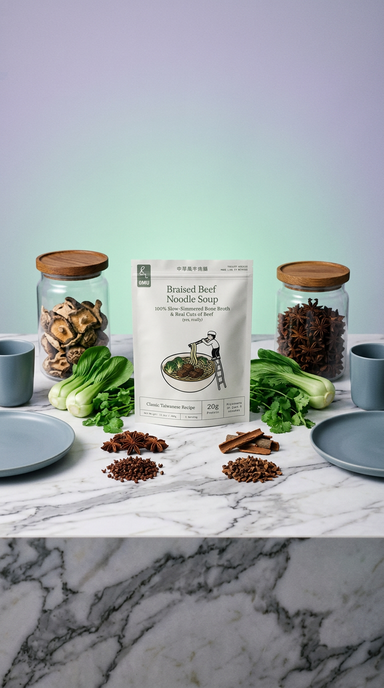 AI product shot of Taiwanese Braised Beef Noodle Soup