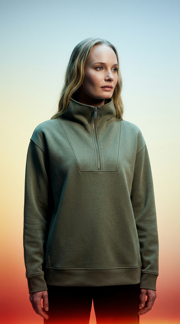 AI product shot of Sand Wash Half Zip Crop Sweatshirt