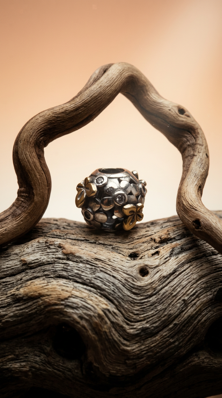 AI product shot of Srebrny charms złote motyle