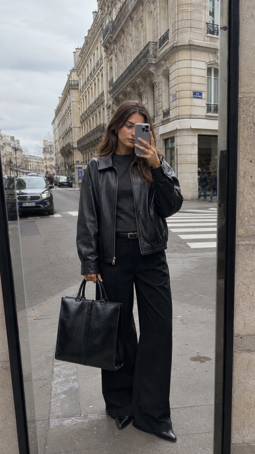 AI product shot of GUCCI JACKIE BLACK LEATHER TOTE