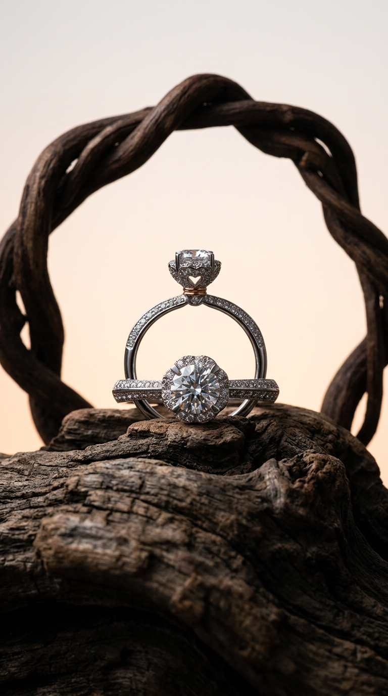 AI product shot of 925 Sterling Silver 1 Carat Moissanite Two Tone Flower Ring for Lady and Man Fashionable Engagement Marriage Proposal Ring