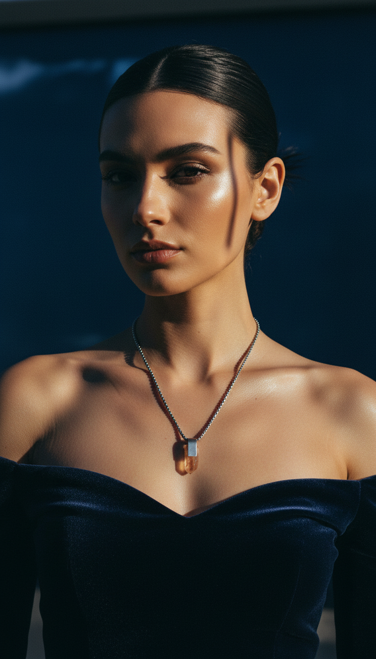 AI product shot of GOLDEN RAY #2 necklace // Golden Healer Quartz