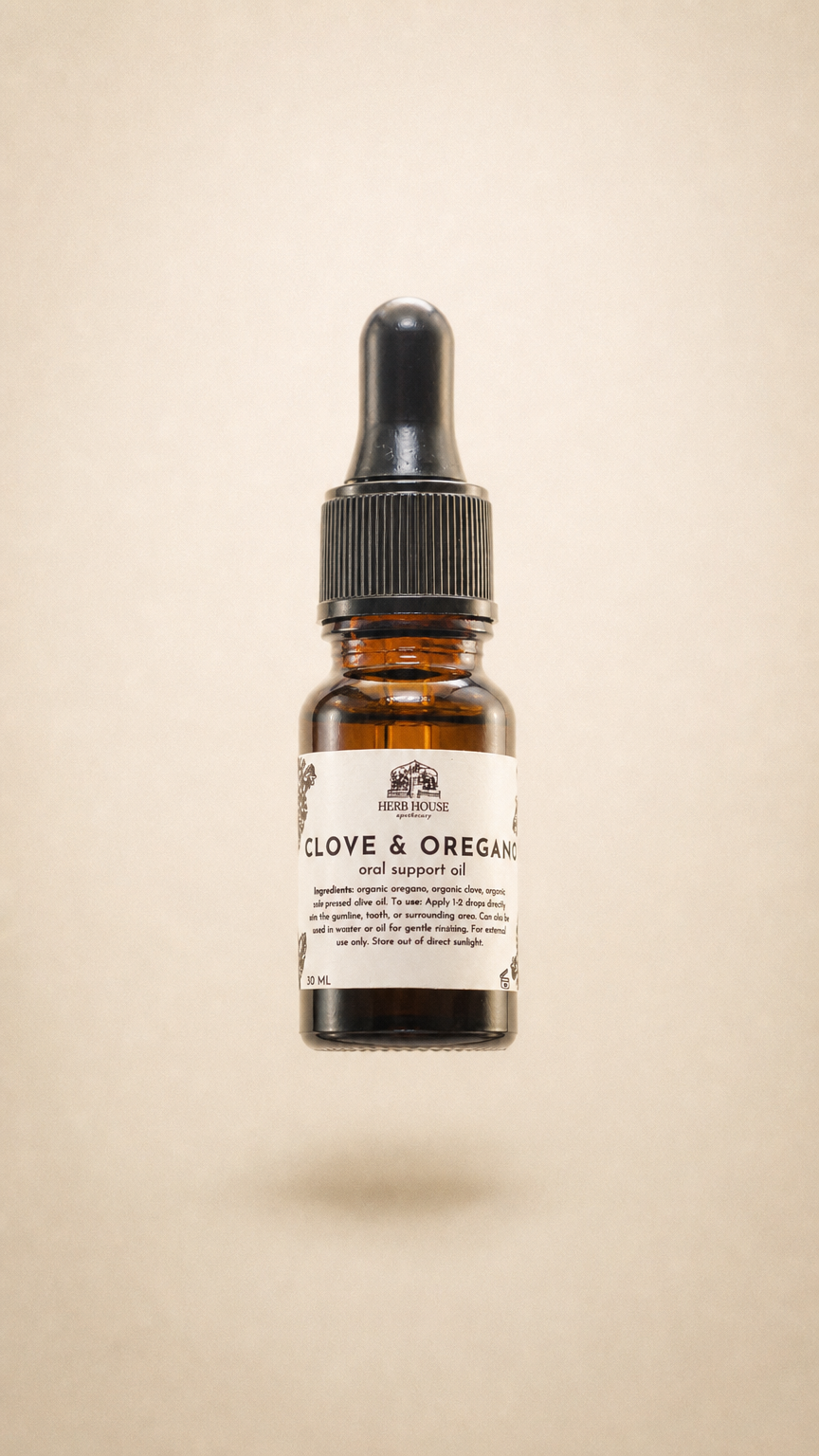 AI product shot of Clove & Oregano Oral Support Oil