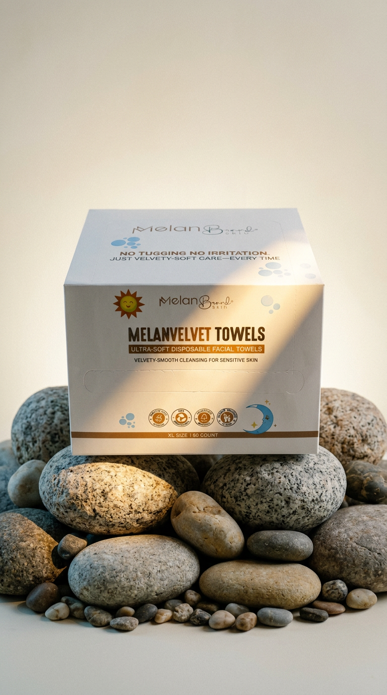 AI product shot of MelanVelvet Disposable Facial Towels for Kids | Ultra-Soft for Sensitive Skin