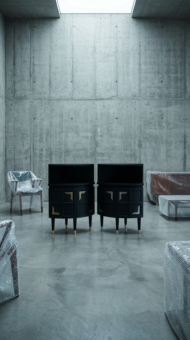 AI product shot of Corner Cabinet with Metallic Art Deco Motifs - Nathan Squares