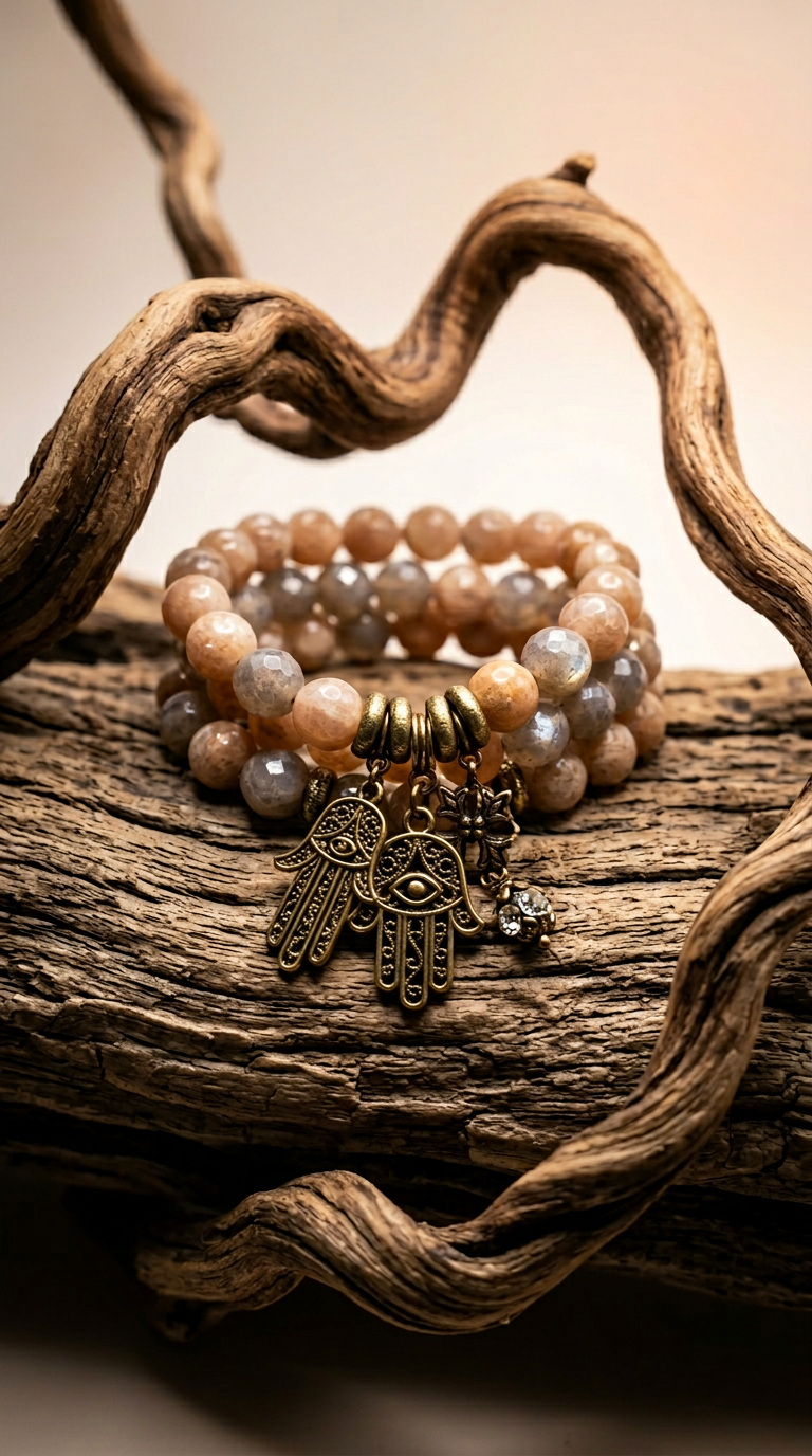 AI product shot of Sunstone Stretchy Faith Bracelets