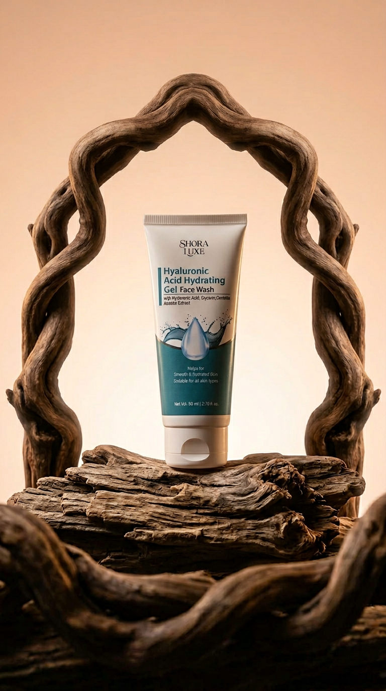 AI product shot of Hyaluronic Acid Hydrating gel Face wash| for Smooth & Hydrated Skin | with Hyaluronic Acid, Glycerin, Centella Asiatica Extract | Suitable for all skin types