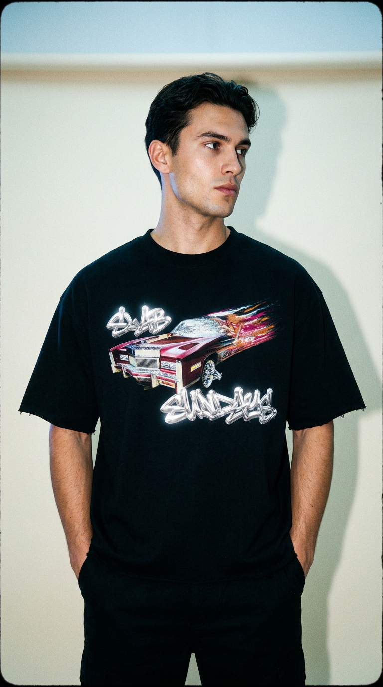 AI product shot of Slab Sundays - Boxy Raw-Edge Tee