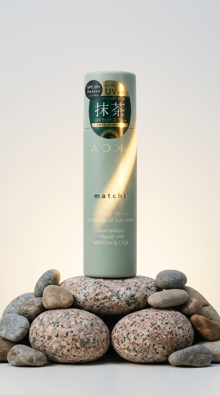 AI product shot of AOKA WATERPROOF SUN SPRAY SPF50+ PA++++ 100 ml