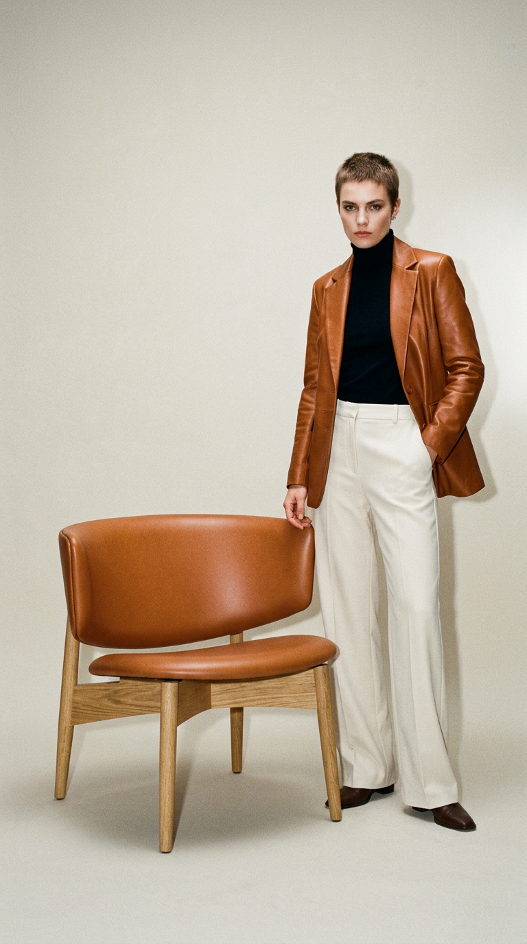 AI product shot of Ferm Living Herman Poltrona Lounge - Rovere/Cognac