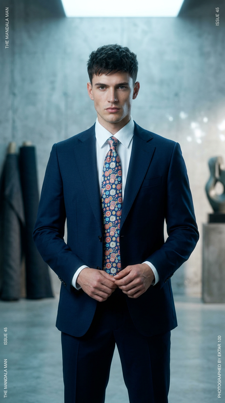 AI product shot of Murrine Blue Duchesse Silk Tie