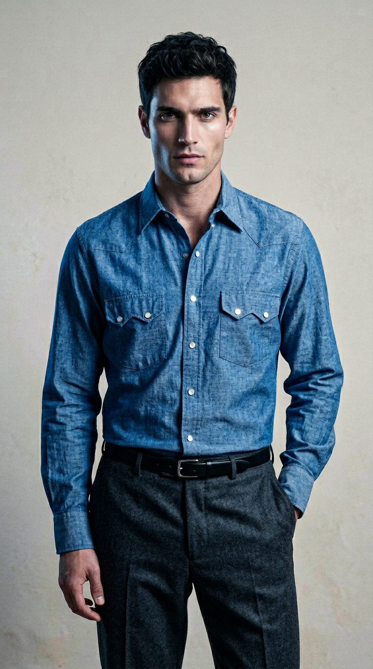AI product shot of Western Shirt - Linen Check