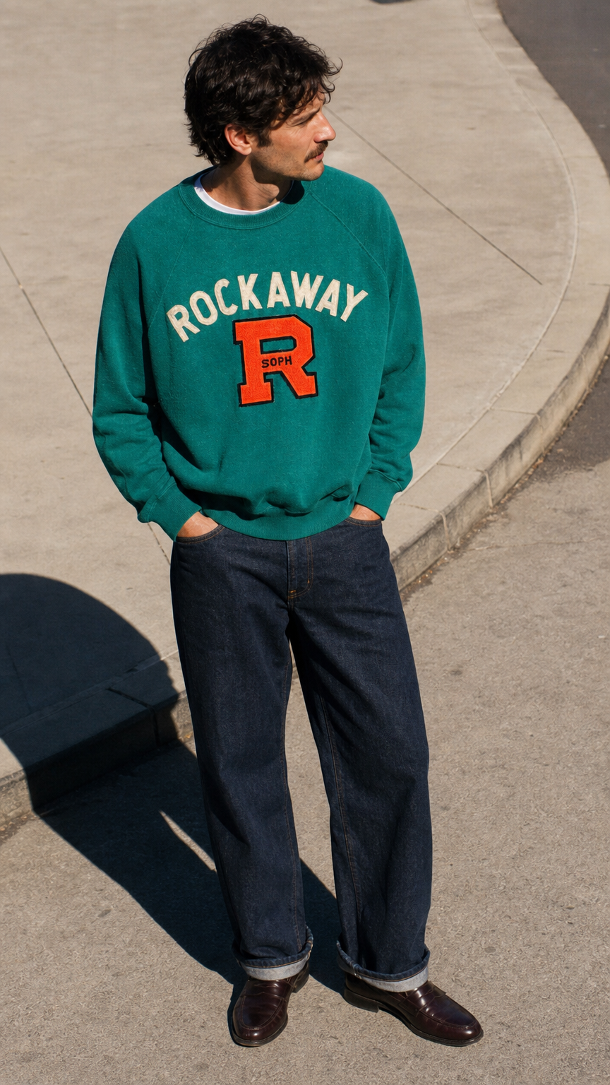 AI product shot of ROCKAWAY Crew + Vintage Varsity Patch - B037