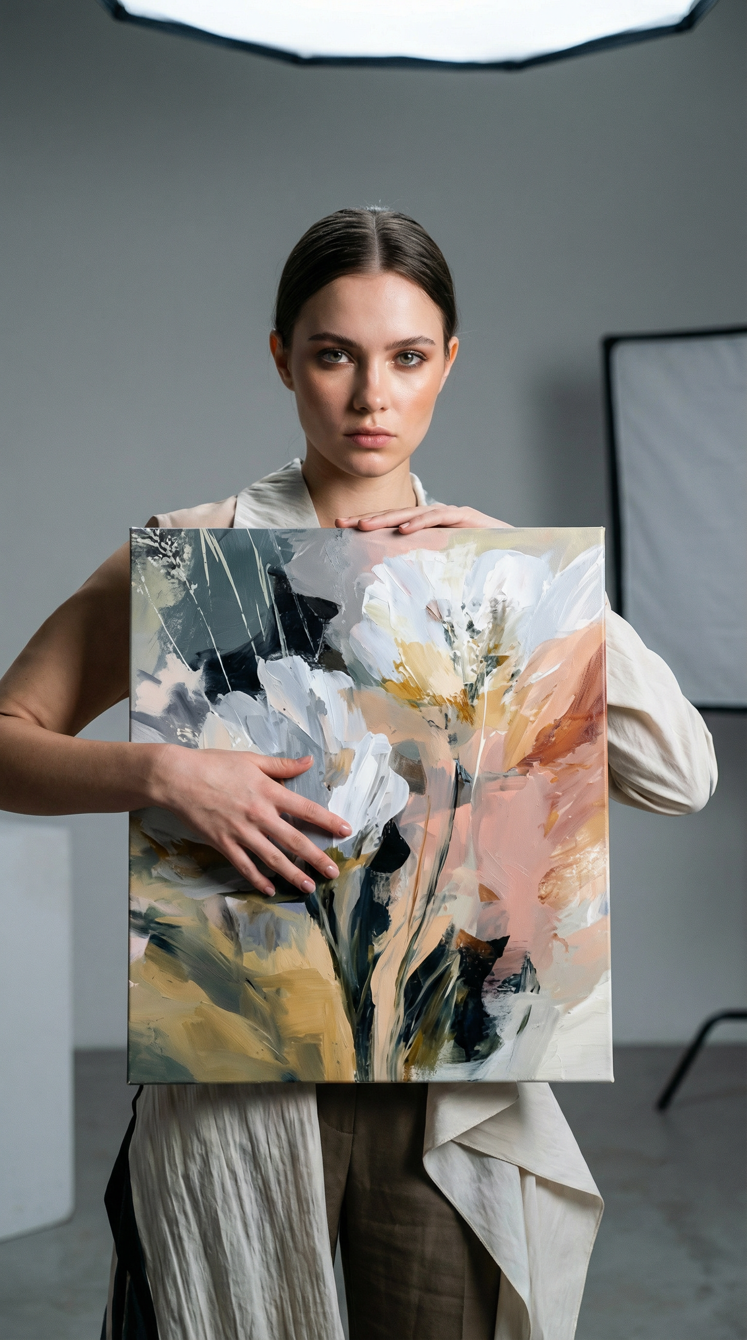 AI product shot of Contemporary abstraction, harmonious wall art, fine art giclée canvas print for modern interiors, Series 12 - No. 5