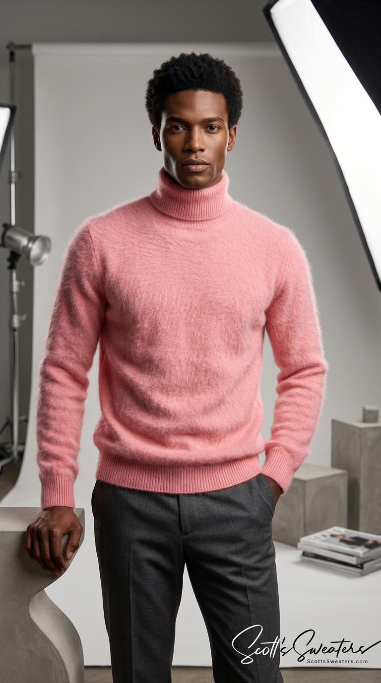 AI product shot of Men's Turtleneck Ultra-Soft Angora Sweater