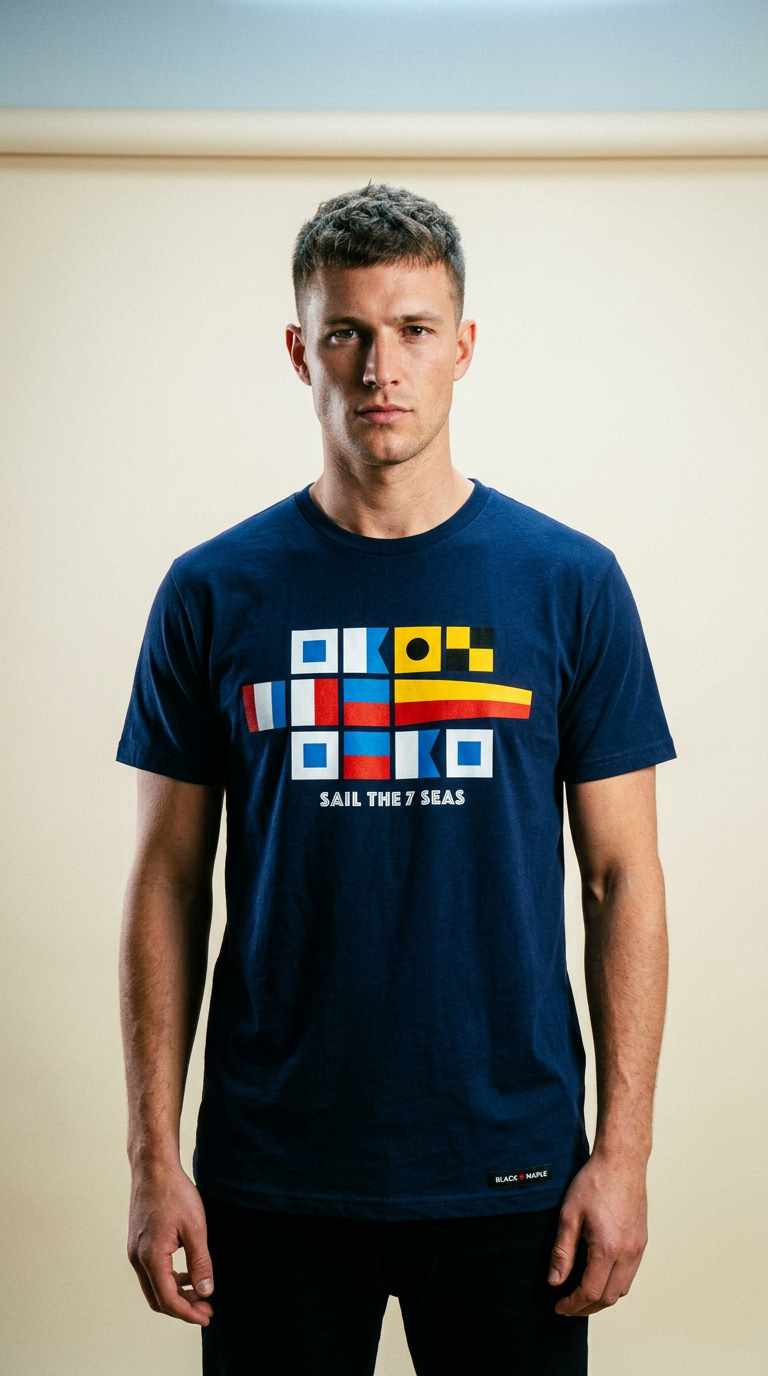 AI product shot of Sail the 7 Seas Signal Flags T-shirt